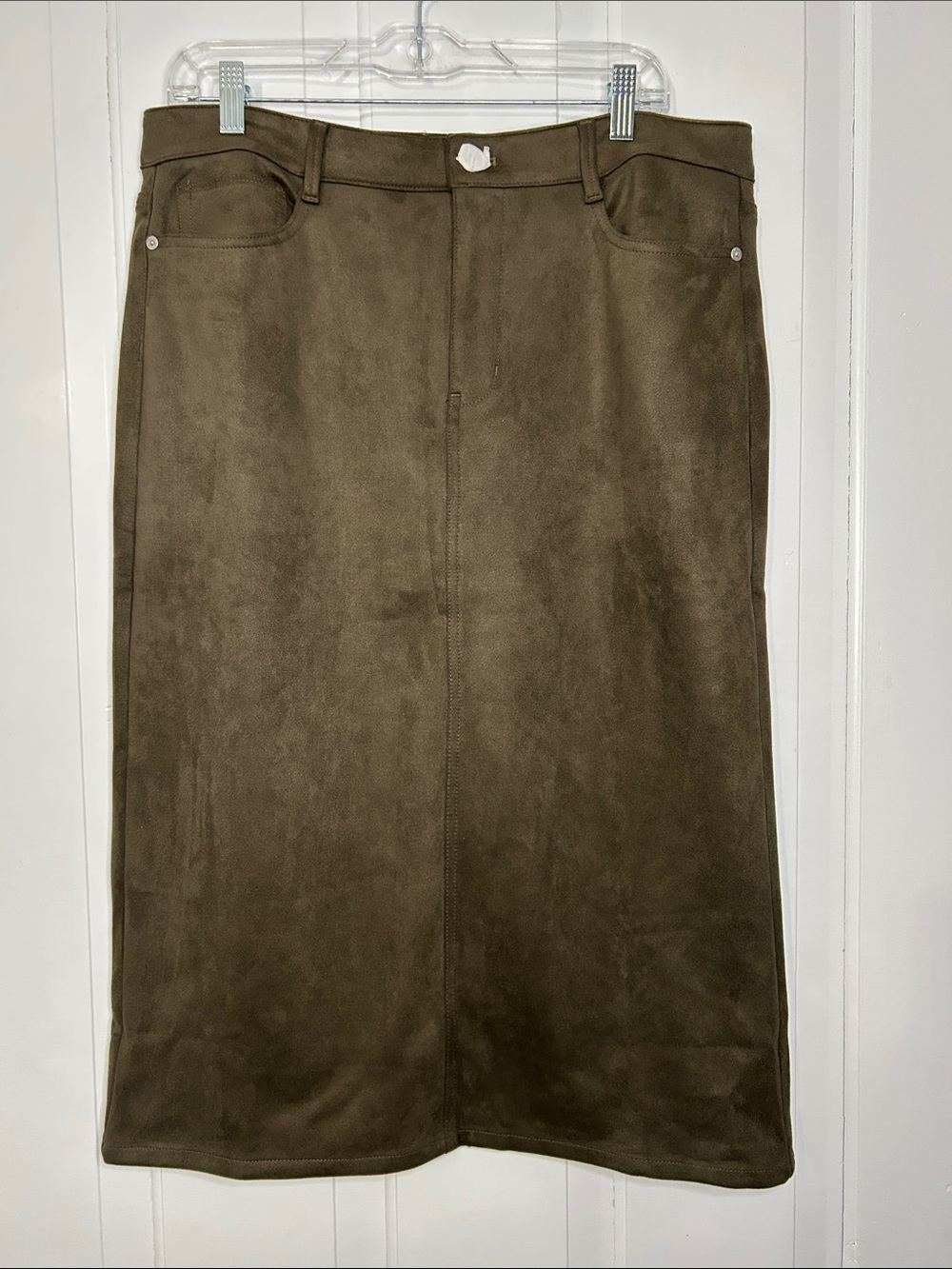 J. Jill 14p soft artichoke earthy color Suede-Look Midi Skirt